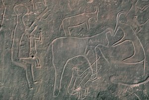 Lidské postavy a zvířata (skalní malba) od Prehistoric