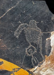 Pravěk, skalní umění: hrobová skála lidské postavy. Doba kamenná 5000-2000 před naším letopočtem. Taghit, Haut plateau du Hoggar (Ahaggar), Alžírsko od Prehistoric Prehistoric