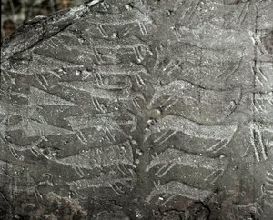 Pravěk, skalní umění: hrobová skála zobrazení dýk, volů. Doba měděná. Období eneolitu (chalkolit). Roche ne. 1. Cemmo (Brescia) Národní archeologický park Boulders of Cemmo, Itálie od Prehistoric Prehistoric