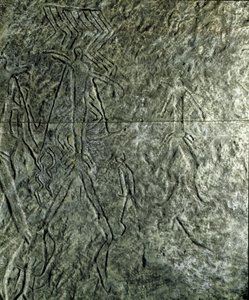 Pravěk, skalní umění: petroglyf (graffiti na kameni) lidských postav. neolit, doba kamenná. (Ázerbájdžán) Doba bronzová. Baku, ázerbájdžánské státní muzeum historie náboženství od Prehistoric Prehistoric