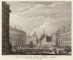 Statue of Louis XIV sundán v Place des Victoires