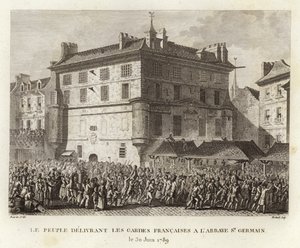 Lidé předávající francouzské stráže v opatství St Germain