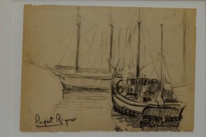 lodě, Narcís Puget Riquer, kresba uhlem, muzeum Puget, šlechtický dům Can LLaudis, Dalt Vila, Ibiza, baleárské ostrovy, Španělsko