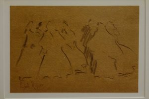 skica ženských postav, Narcís Puget Riquer, kresba uhlem, muzeum Puget, šlechtický dům Can LLaudis, Dalt Vila, Ibiza, baleárské ostrovy, Španělsko
