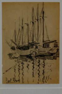 plachetnice, Narcís Puget Riquer, kresba uhlem, muzeum Puget, šlechtický dům Can LLaudis, Dalt Vila, Ibiza, baleárské ostrovy, Španělsko