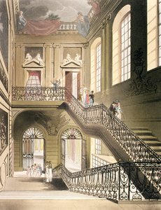 Hala a schodiště z Britského muzea z Ackermannova „Microcosmos of London“ od Pugin and Rowlandson