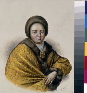 Portrét carevny Natalie Naryshkina (Narychkina) (Nathalie Narychkine) (1651-1694), manželky cara Alexise I. Ruska (1629-1676). Dílo Pjotra Fjodoroviče Borela (1829-1898), litografie, kolem roku 1860. Ruské umění