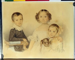 Portrét dětí Lanskoy. Dílo Pyotra (Piotr) Fjodoroviče Sokolova (Pierre Sokolov) (1791-1848), akvarel na kartonu od Pyotr Fyodorovich Sokolov