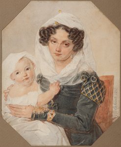 Portrét Contesse Maria Nikolaevna Volkonskaya 1805-1863 se synem Nikolai, 1826 od Pyotr Fyodorovich Sokolov
