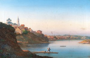 Dormition Church na Krutitsy v Moskvě s klášterem Simonov v pozadí, 1858. od Pyotr Sergeevich Stepanov