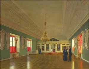 Interiér palácového kostela svatého Alexandra Něvského, Aničkovův palác, Petrohrad, 1850. od Pyotr Vasilyevich Tutukin