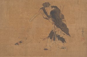 Zhang Guolao a jeho kouzelný mezek (albový list; tuš a barva na hedvábí) od Qi Yin