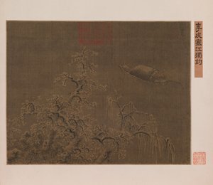 Samotný rybolov v ledové řece od Qing Dynasty Chinese School