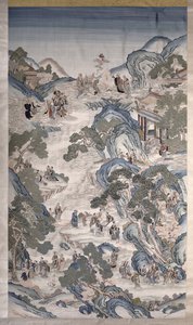 Shromáždění skupin nesmrtelných, cca 1800 (textil) od Qing Dynasty Chinese School