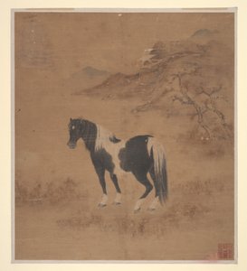 Kůň a krajina (albový list; barva na hedvábí) od Qing Dynasty Chinese School