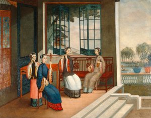 Hudebníci, kolem roku 1800 (olej na plátně) od Qing Dynasty Chinese School
