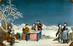 Zimní scéna se vzdálenou pevností, kolem roku 1800 (olej na plátně) od Qing Dynasty Chinese School