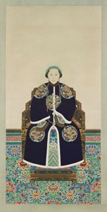 Portrét paní Hejia, druhořadé manželky prince Zaizhiho (1839-1880) (tuš a barva na papíře) od Qing dynasty Chinese School