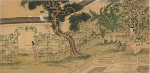 Scéna ze hry Romance of the West Chamber od Wang Shifu, 16. století.
