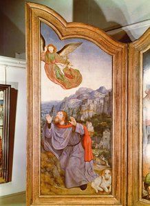 Svaté příbuzenství neboli oltářní obraz svaté Anny, detail levého panelu zobrazující Zvěstování Joachimovi, 1509 od Quentin Massys or Metsys