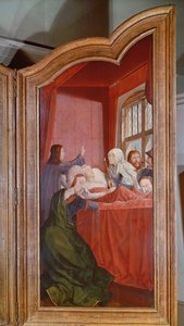 Svaté příbuzenství neboli oltářní obraz sv. Anny, detail pravé desky zobrazující Smrt sv. Anny, 1509 od Quentin Massys or Metsys