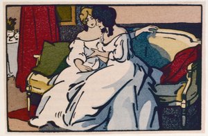 Vévodkyně de Langeais na návštěvě vikomtese de Beauseant, ilustrace z „Le Pere Goriot“ od Honore de Balzaca, vydané v roce 1922