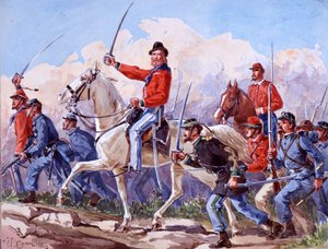 Risorgimento: vojska Giuseppe Garibaldiho (1807-1882) pochodující na Řím. Akvarel od Quinto Cenni 1892 od Quinto Cenni
