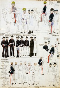 Uniformy vévodství Modena v roce 1849, deska ze sbírky Cenni Codex vojenských náčrtů v akvarelu od Quinto Cenni