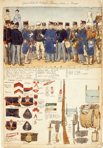 Uniformy granátníků ze Sardinie, řadové pěchoty, vojska Italského království, barevný štítek Quinto Cenni od Quinto Cenni