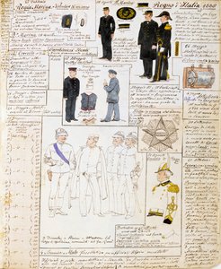 Uniformy Italského království v roce 1886, deska z Cenni Codex, sbírka vojenských náčrtů v akvarelu od Quinto Cenni
