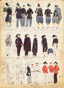 Různé italské uniformy běžně používané v letech 1847 až 1870 od Quinto Cenni, barevný štítek