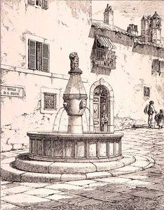 Fontána Vicolo di S. Rocco, Viterbo, Itálie, z 