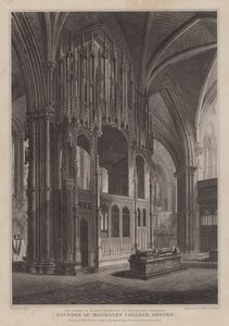 Svatyně biskupa Waynfletea, zakladatele Magdalen College, Oxford, ve Winchester Cathedral (rytina) od R. (after) Essex