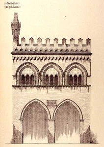 Palác právníků, Cremona, Itálie, postavený v roce 1292, z „Příklady městské, obchodní a pouliční architektury Francie a Itálie od 12. do 15. století“ od R. Anderson
