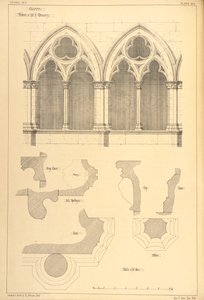 Okna v sále kláštera, Cluny, z „Příklady městské, obchodní a pouliční architektury Francie a Itálie od 12. do 15. století“, 1841 od R. Anderson