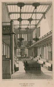 House of Lords, Westminster, Londýn, jak byl zařízen v roce 1835