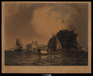 Dreadnought 104 děl, nemocniční loď pro námořníky všech národů, kotvící na Temži u Greenwiche, 20. června 1831. od R. W. Price