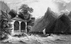 Tells Chapel, jezero Uri, Švýcarsko, 1836.