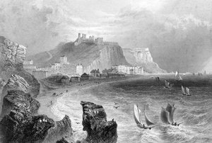 Pobřeží v Hastings, East Sussex, 1840.
