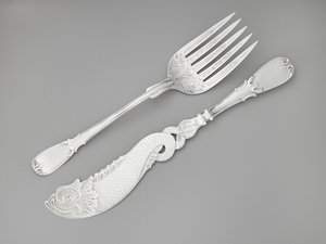 Rybí vidlička a nůž, c. 1835-1845 (stříbro) od R. and W. Wilson