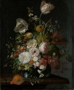 Zátiší s květinami ve skleněné váze od Rachel Ruysch