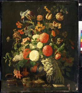 ""Kytice květin"" (Květiny) Na stole jsou šperkovnice. Obraz Rachel Ruysch (1664-1750) Muzeum umění Michaila Krošitského z 18. století, Sevastopol (Sevastopol) Ukrajina od Rachel Ruysh