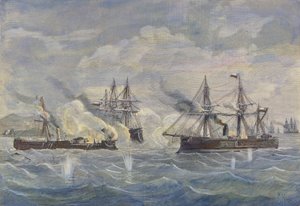 Námořní boj mezi peruánskou lodí „Huascar“ proti chilské „Blanco Encalada“ a „Cochrane“ v roce 1879