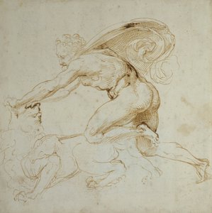 Herkules přemohl lva (pero a hnědý inkoust na bílém papíře) od Raffaello Sanzio Raphael
