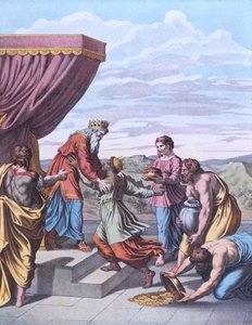 Král Šalamoun přijímá královnu ze Sáby, ilustrace z „Výuka očima svaté historie“ od Raffaello Sanzio Raphael