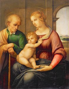Svatá rodina aneb Madona s Josefem bez vousů, kolem 1506 (tempera a olej na plátně přenesené z panelu) od Raffaello Sanzio Raphael
