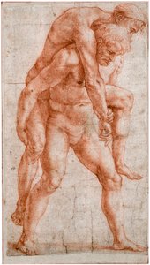 Mladý muž nesoucí starého muže na zádech Aeneas a Anchises, asi 1514 od Raffaello Sanzio Raphael