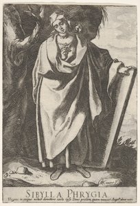Talíř 9: Frygická Sibyla držící vrchní desku levou rukou a ukazující na..., 1609.