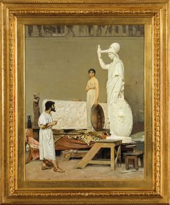 Phidias pracuje na jeho soše Minervy, 1869.