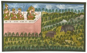 Obraz Maharana Jawan Singh (r. 1821-38) při lovu divokých prasat